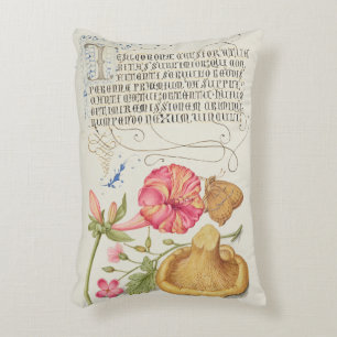 Garden Scene with Flowers, Butterfly and Mushroom Decorative Cushion