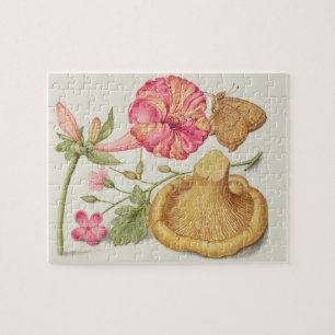 Garden Scene with Flowers, Butterfly and Mushroom Jigsaw Puzzle
