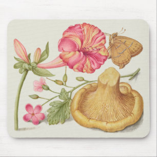 Garden Scene with Flowers, Butterfly and Mushroom Mouse Pad
