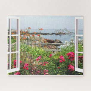 GARDEN SEA WINDOW FRAME SCENIC OGUNQUIT, MAINE  JIGSAW PUZZLE