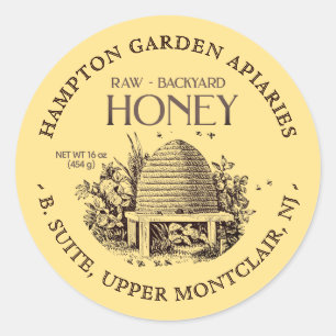 Garden Skep with little bees Honey Jar Label