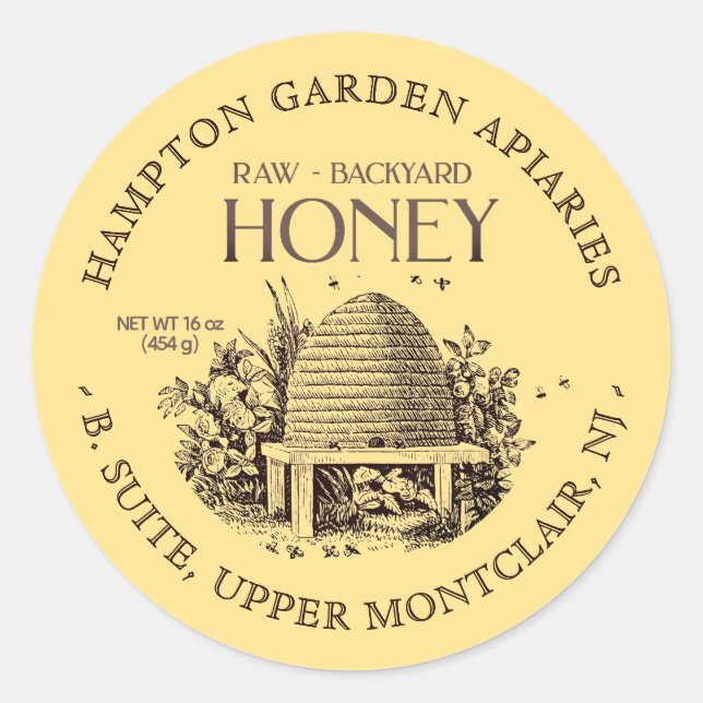 Garden Skep with little bees Honey Jar Label (Front)