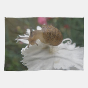 Garden Snail and White Carnation Kitchen Towel