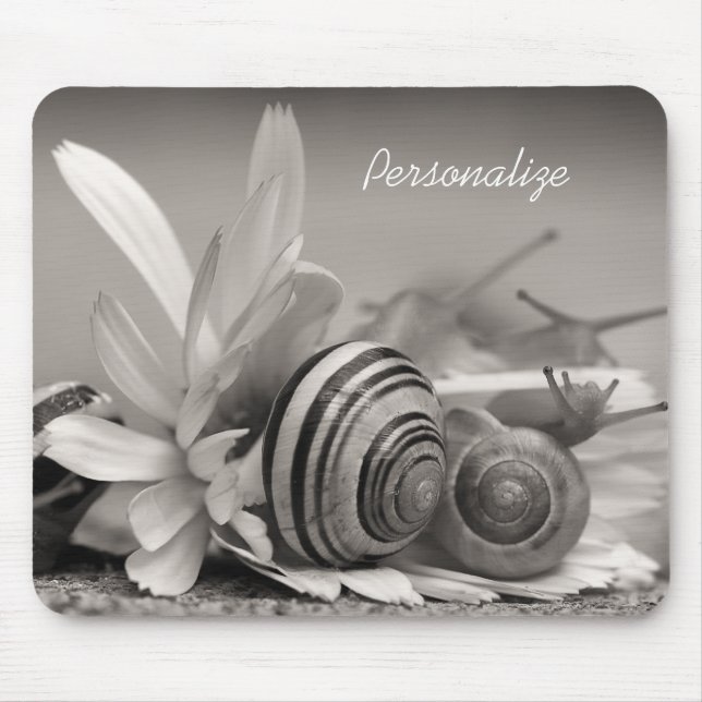 Garden Snails On Daisy Flower With Name Mouse Pad (Front)