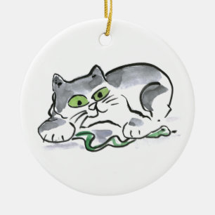 Garden Snake and the Curious Kitten Ceramic Ornament