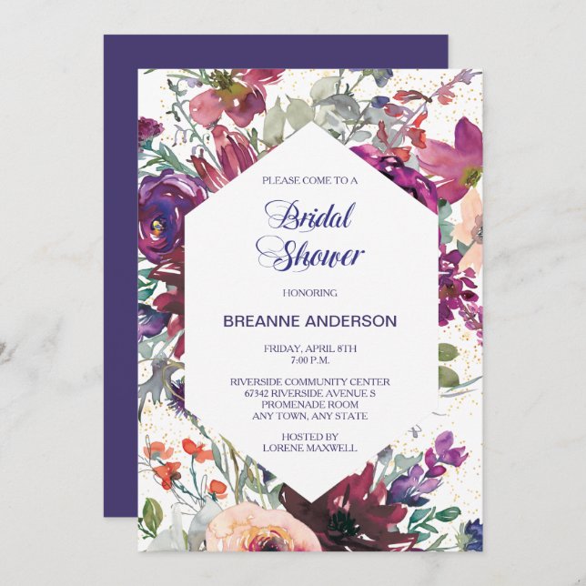 Garden Splash Modern Floral Bridal Shower Invitation (Front/Back)