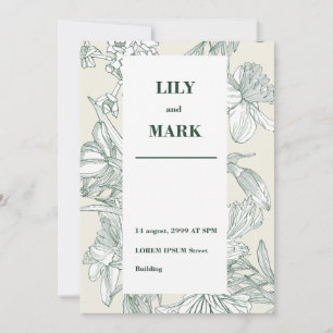 Garden spring flowers. Engraved background. Invitation