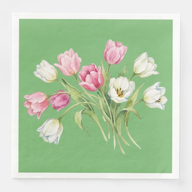 Garden spring tulips. Green  Napkin (Front)