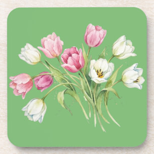 Garden spring tulips. Hard plastic coaster
