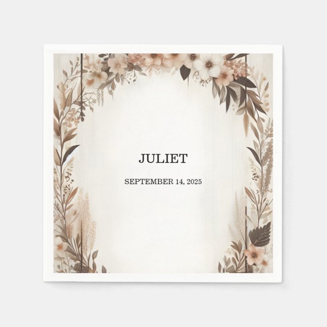 Garden Spring Wood Boho Rustic Bridal Shower Napkin (Front)