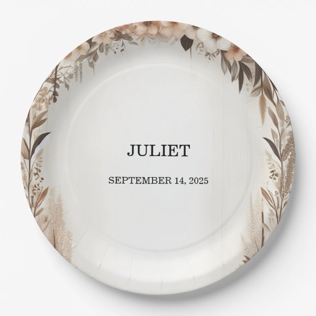 Garden Spring Wood Boho Rustic Bridal Shower Paper Plate (Front)