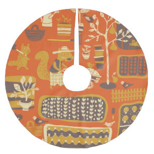 Garden Squirrels: Whimsical Animal Scene Brushed Polyester Tree Skirt