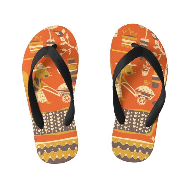 Garden Squirrels: Whimsical Animal Scene Kid's Thongs (Footbed)