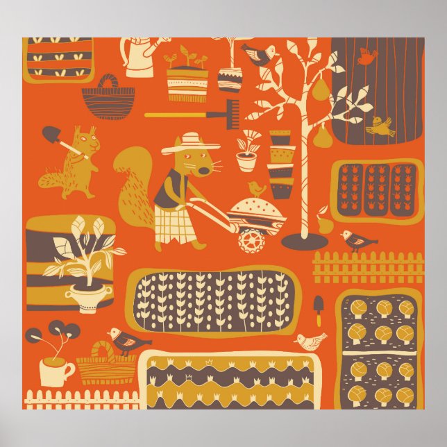 Garden Squirrels: Whimsical Animal Scene Poster (Front)