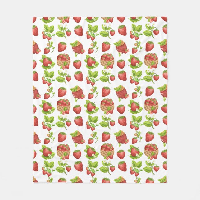 Garden Strawberries and Strawberry Jam  Fleece Blanket (Front)