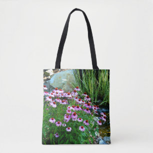 Garden Stream with Purple Coneflowers Tote Bag