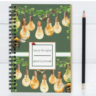 Garden String Lights with Bees. Ladybug, Ivy Notebook