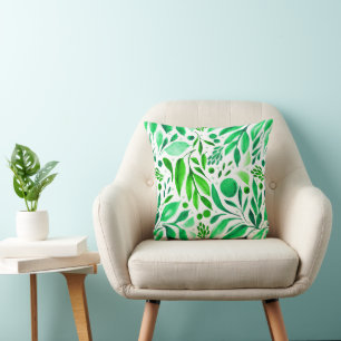 Garden Stroll-Green and White Watercolor Botanical Cushion