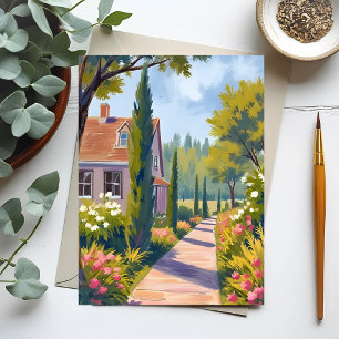 Garden Stroll   Oil Painting Floral Path Postcard