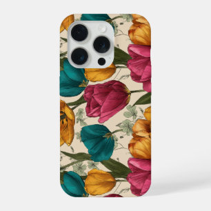 Garden Style Multicolor Tulip Ivory Floral Pattern iPhone 15 Pro Case