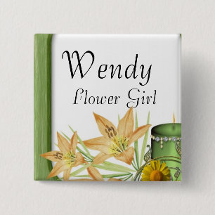Garden Stylish Classy Flower Girl  Wedding 15 Cm Square Badge