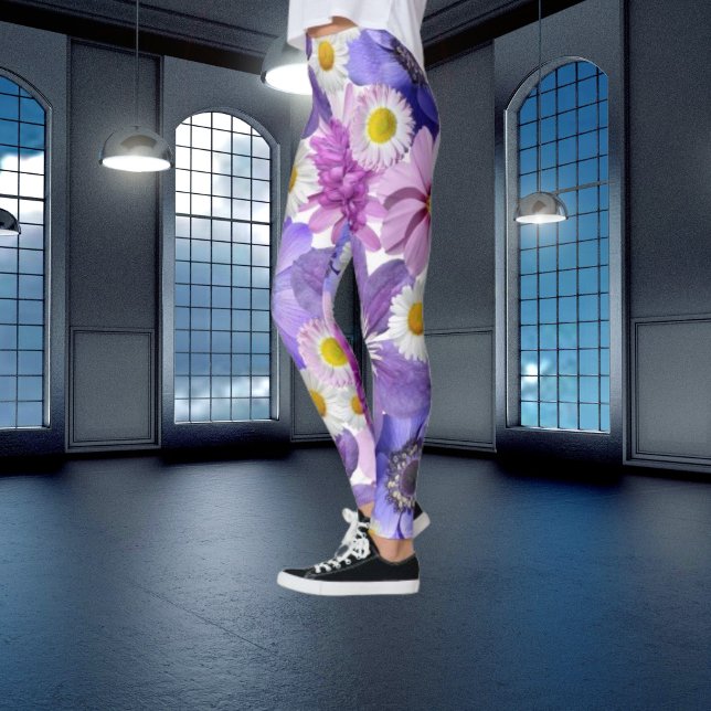 Garden, Stylish Leggings purple Colourful Flower (Floral purple leggings )