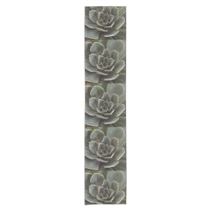 Garden Succulent Green Grey Tones Realistic Art Short Table Runner