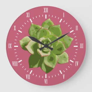 Garden Succulent White Roman Numerals Name Large Clock