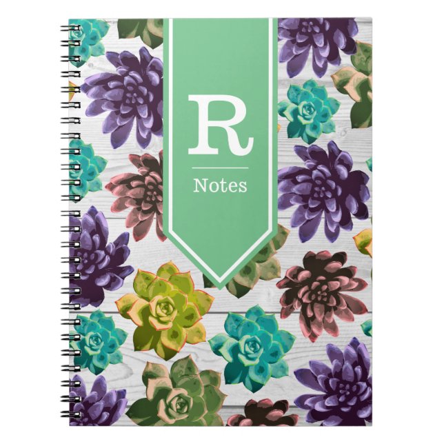 Garden Succulents & White Wood | Personalised Notebook (Front)