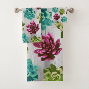 Garden Succulents & Wood Planks Bath Towel Set