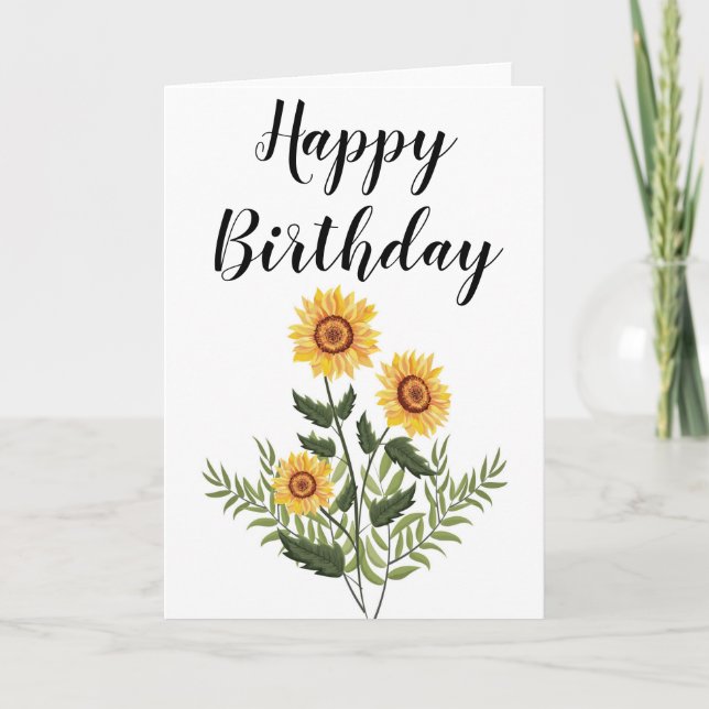 Garden Sunflower Sketch Happy Birthday Card (Front)