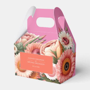 Garden Sunrise Pink Orange Modern Floral Wedding Favour Box