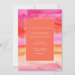Garden Sunrise Pink Orange Modern Floral Wedding Invitation