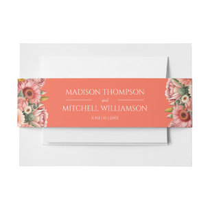 Garden Sunrise Pink Orange Modern Floral Wedding Invitation Belly Band