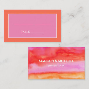 Garden Sunrise Pink Orange Watercolor Wedding Place Card