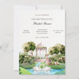 Garden swan minimalist elegant bridal shower invitation
