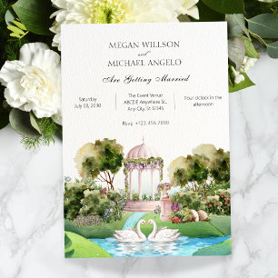 Garden swan minimalist elegant wedding invitation