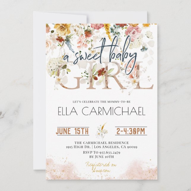 Garden Sweet Baby Girl Baby Shower Invitation (Front)