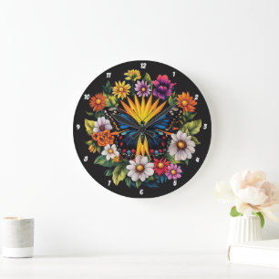 Garden Symphony" - Floral Butterfly  Large Clock