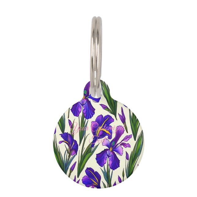 Garden Symphony: Iris Floral Pattern Pet Tag (Front)
