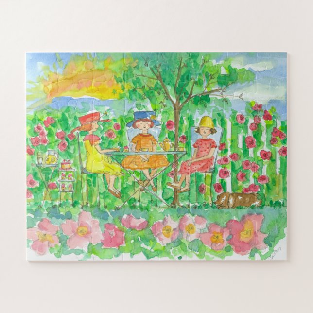 Garden Tea Party Girls Jigsaw Puzzle (Horizontal)