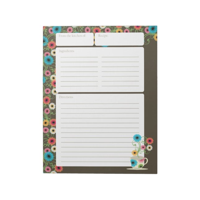 Garden Tea Party Recipe Pages Espresso Notepad (Rotated)