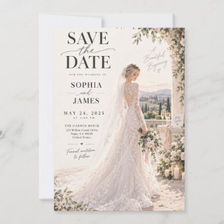 Garden Terrace Bride Wedding Save the Date Invitation