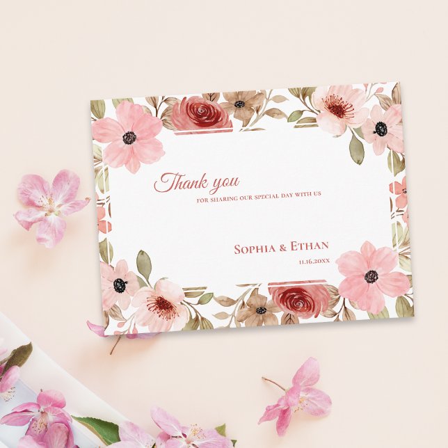 Garden Theme Blush Pink  Floral Wedding Thank You Postcard (Garden Theme Blush Pink Floral Wedding Thank You Postcard)