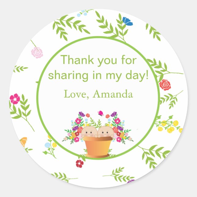 Garden Theme Favour Sticker  |  Twins (Front)