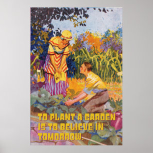 Garden To Believe In Tomorrow Colourful Vintage Poster