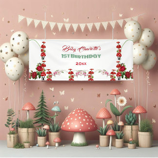 Garden Toadstool Rustic Roses Baby's 1st Birthday Banner