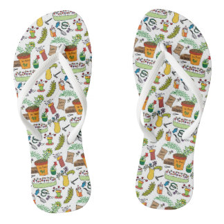 Garden tools and flower motif flip flops