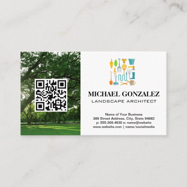 Garden Tools | Landscape | QR Business Card (Front)