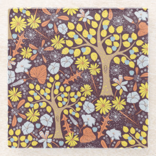 Garden trees, floral, apple pattern glass coaster